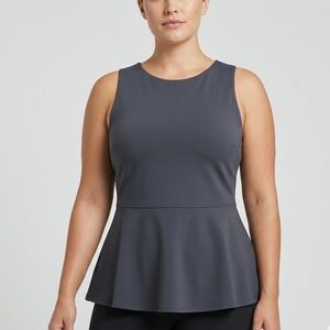 Spanx Peplum Tank Top Women XL Gray Activewear Built-in Bra Gray Sleeveless